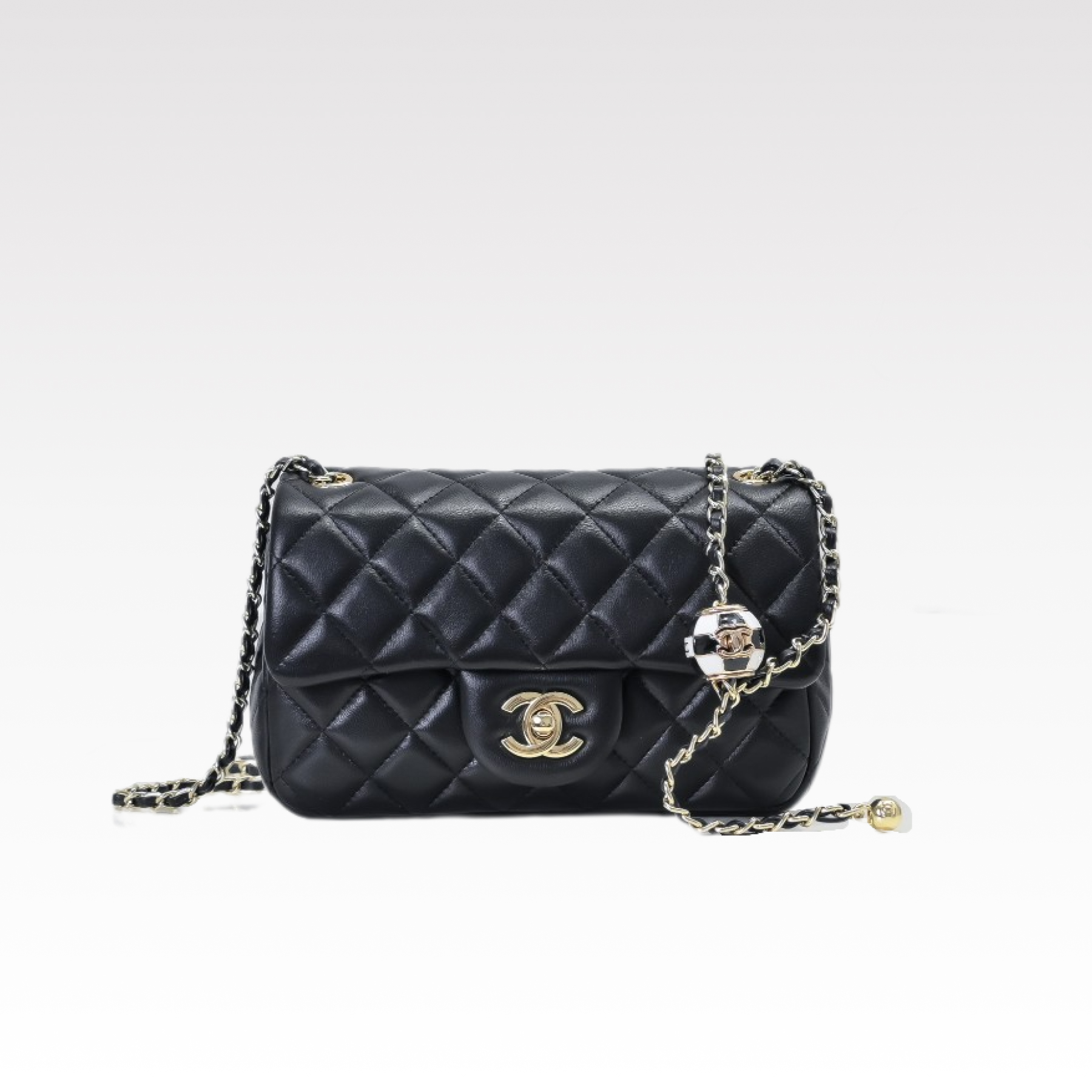 CC Inspired Classic Flag Bag CC Pearl Crush Mini Square Flap Bag Black Calfskin Antique Gold Hardware - Bag - Gorchic - $130.99