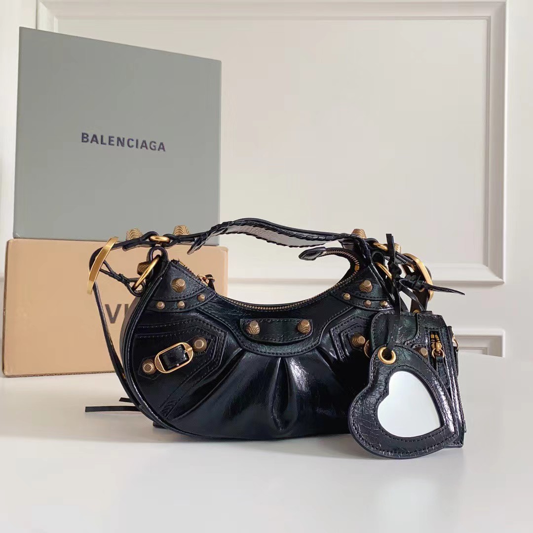 Hourglass iconic Le Cagole XS studded croc-effect leather shoulder bag-black - Bag - Gorchic - $162.99