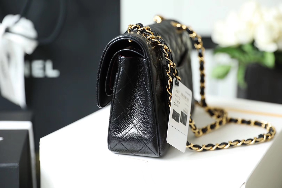 CC Inspired Classic Flag Bag Small Classic Double Flap Black Caviar Gold Hardware - Bag - Gorchic - $128.99