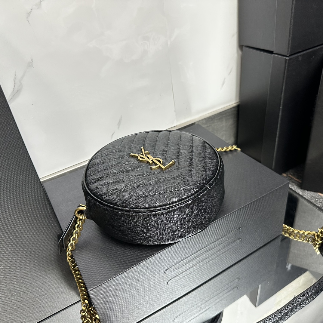 Lady Designer Grain De Poudre Matelasse Chevron Quilted Round Vinyle Camera Bag Deep Marine-Gold hardware - Bag - Gorchic - $131.99