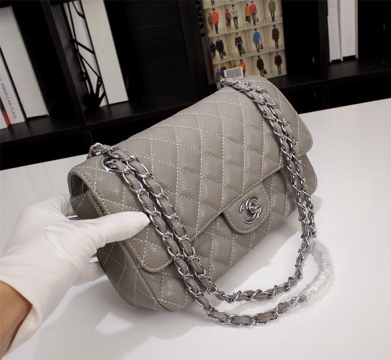 CC Inspired Classic Double Flap Bag Dark Grey Caviar Sier Hardware - Bag - Gorchic - $122.99