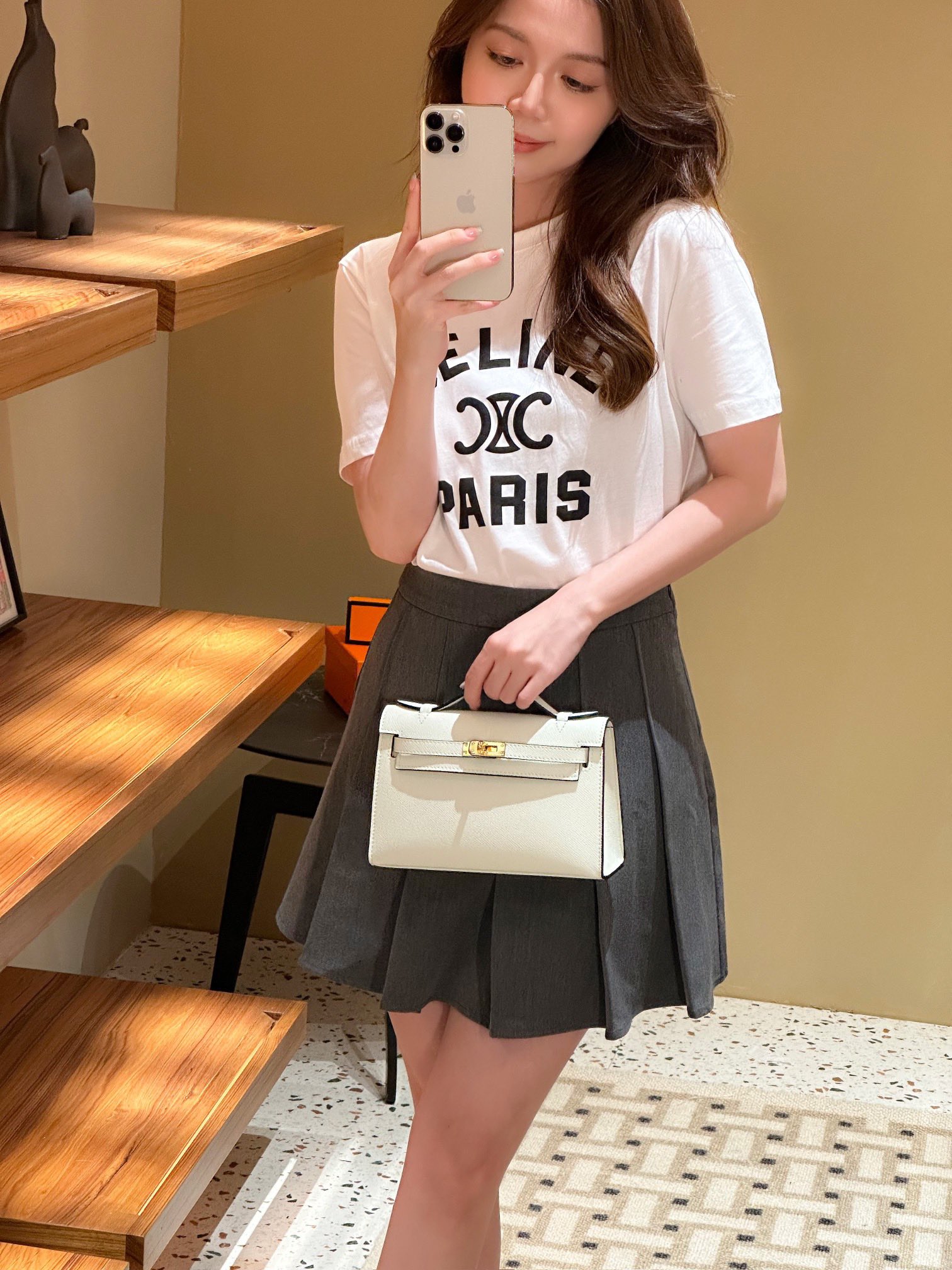 H-Inspired Kelly Mini 1st Kelly Pochette Generation Epsom Palm Leather-White - Gorchic - $146.99