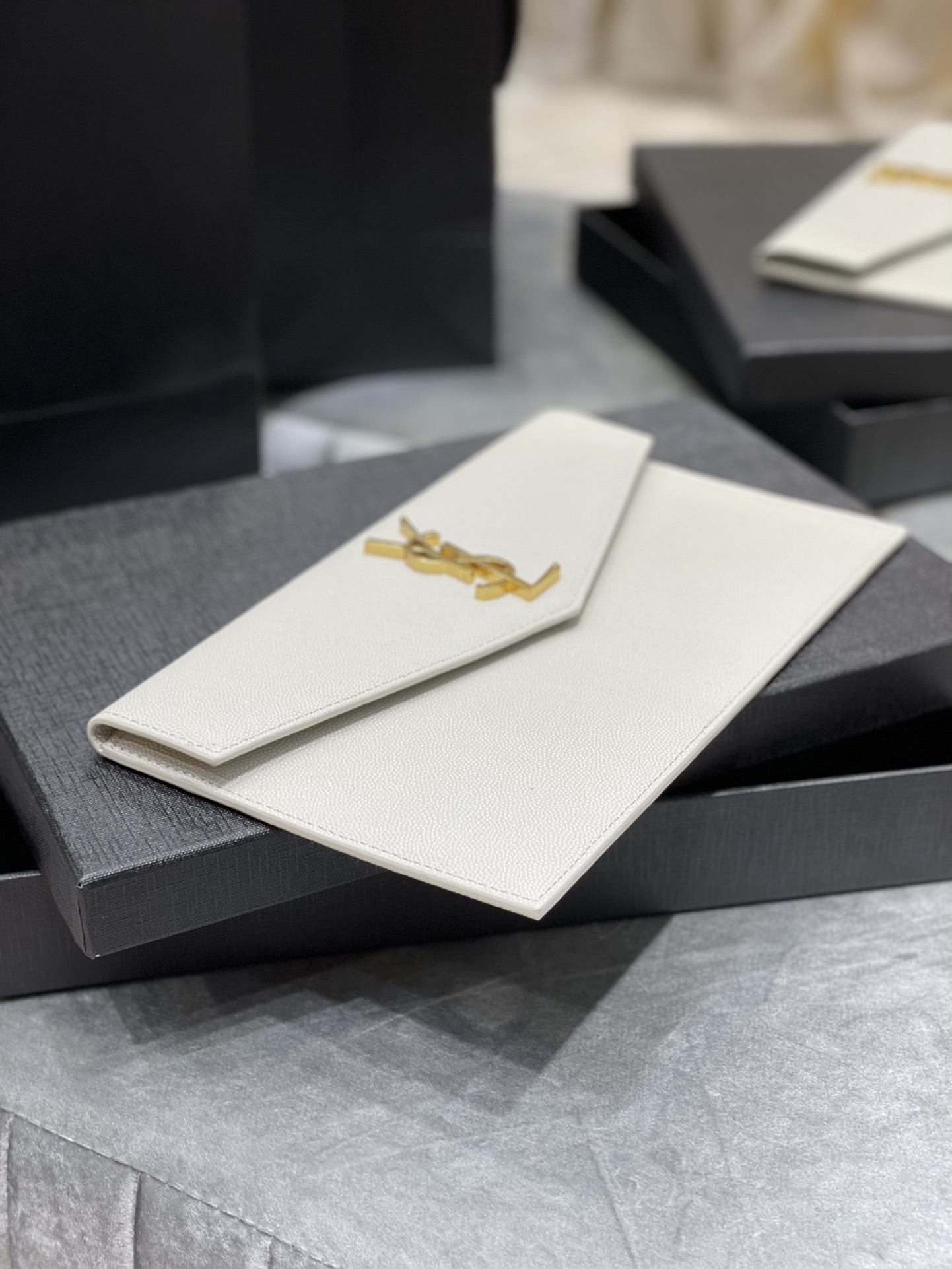 Lady Designer Uptown Fashion Monogram Leather Envelope Clutch Bag White-Gold hardware - Bag - Gorchic - $122.99