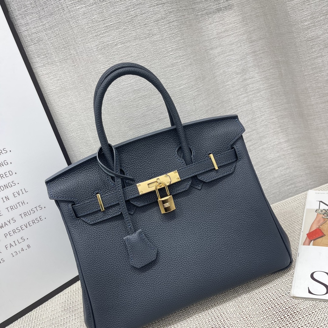 H-Inspired Birkin Togo Retourne Bag Golden-Midnight Blue Bag - Gorchic - $185.99