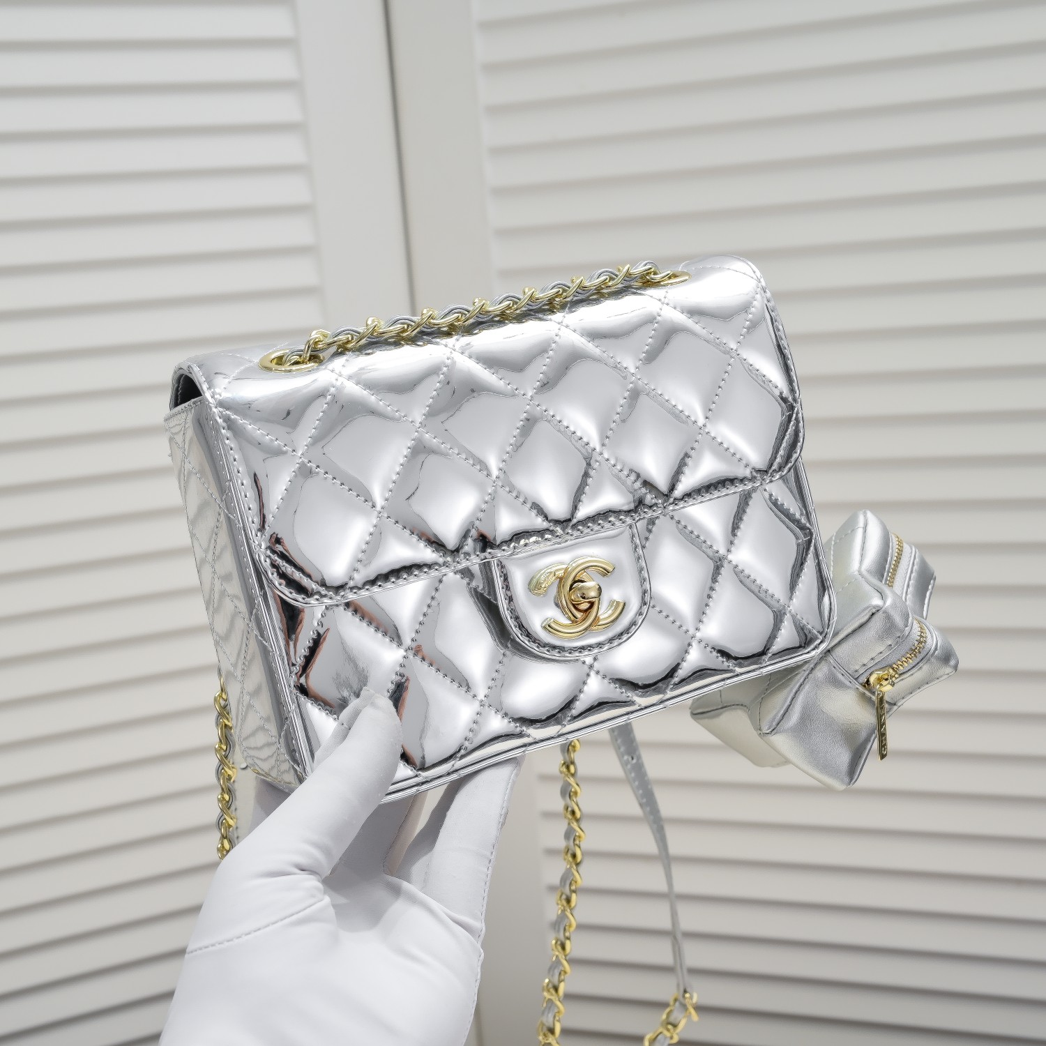 CC Inspired Mirror Mini Classic Flap with Star Coin Purse - Sier - Gorchic - $138.99