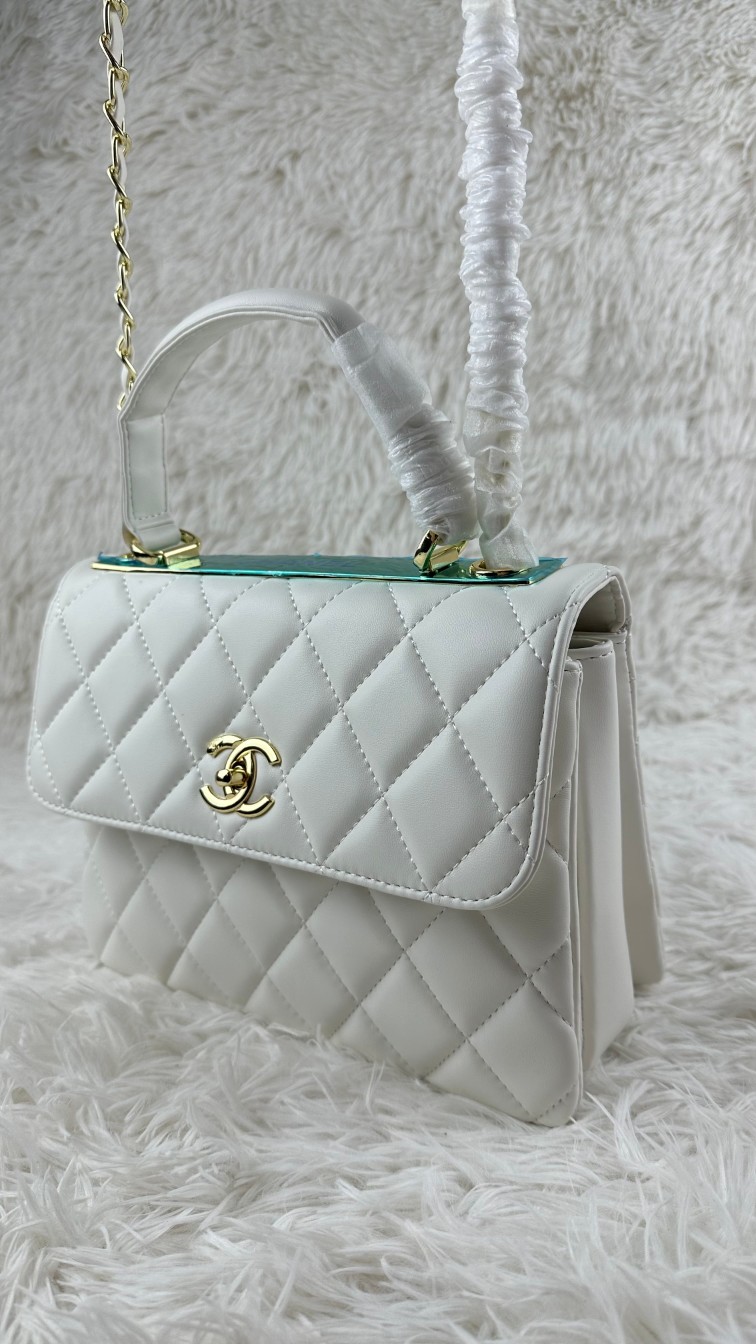 CC Inspired Top Handle Flap Bag Lambskin - White - Gorchic - $140.99