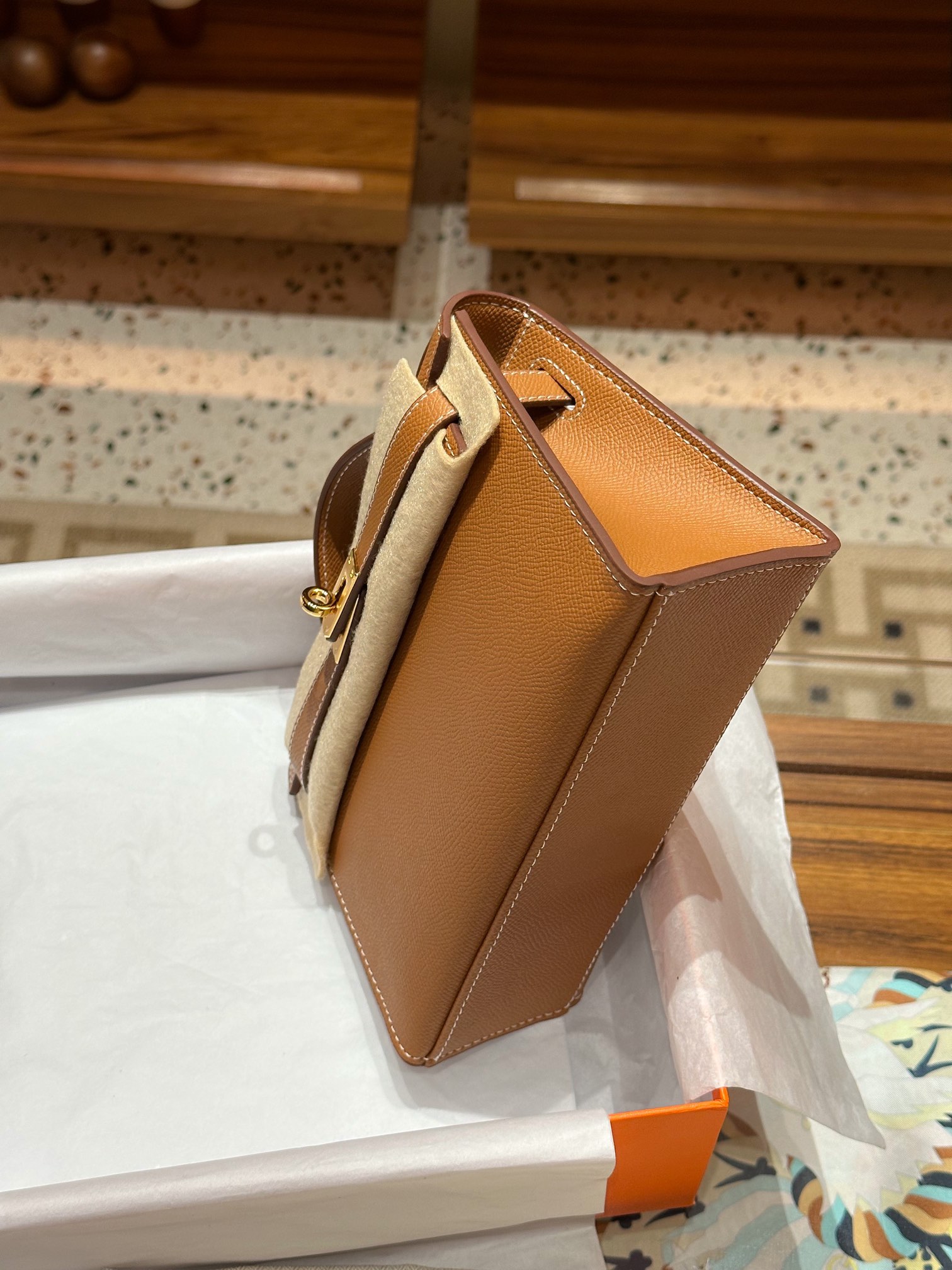 H-Inspired Kelly Mini 1st Kelly Pochette Generation Epsom Palm Leather-Golden Brown - Gorchic - $146.99