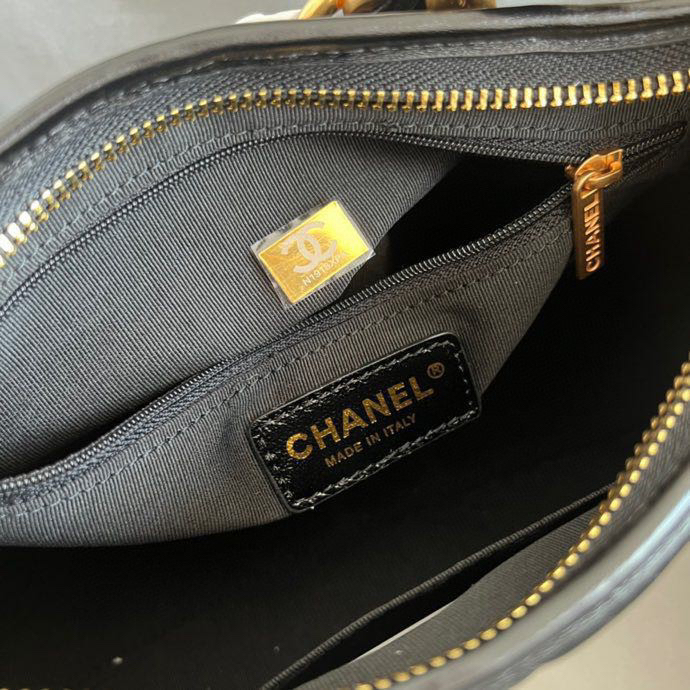 CC Inspired 24A Hobo Small Bag Shiny Calfskin & Gold-Tone Metal Black - Bag - Gorchic - $121.99