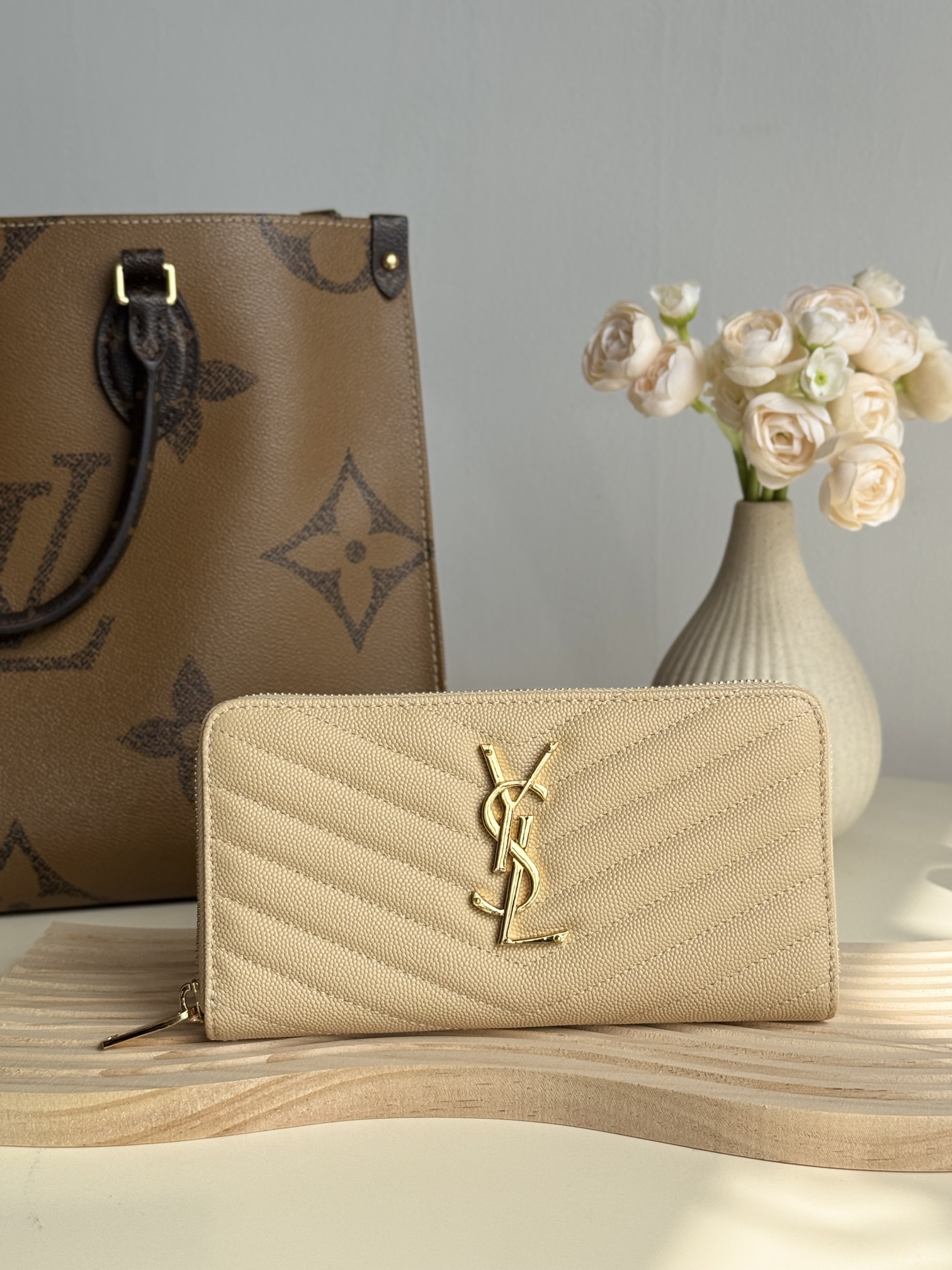 Lady Designer Monogramme leather Wallet -Apricot Wallet - Gorchic - $52.99
