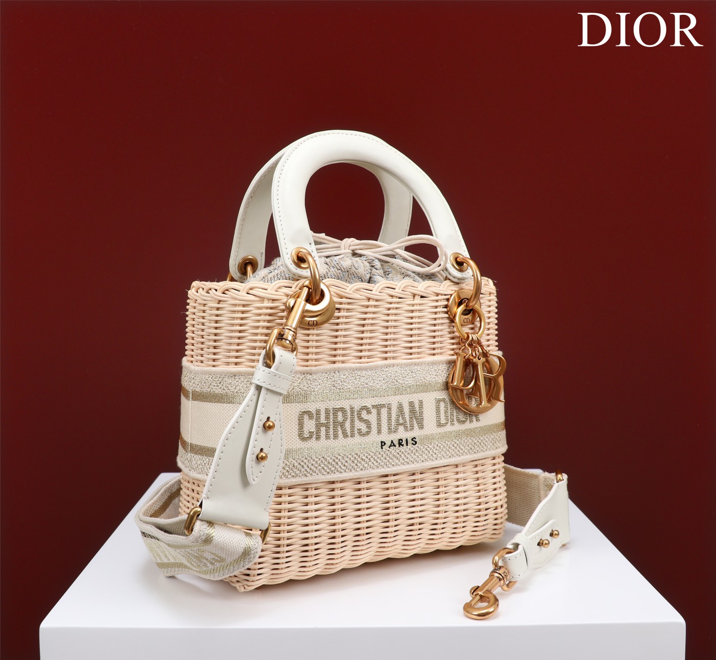 D Inspired Lady D Inspired Natural Wicker and Blue D Inspired Oblique Jacquard Handbag - Bag - Gorchic - $178.99