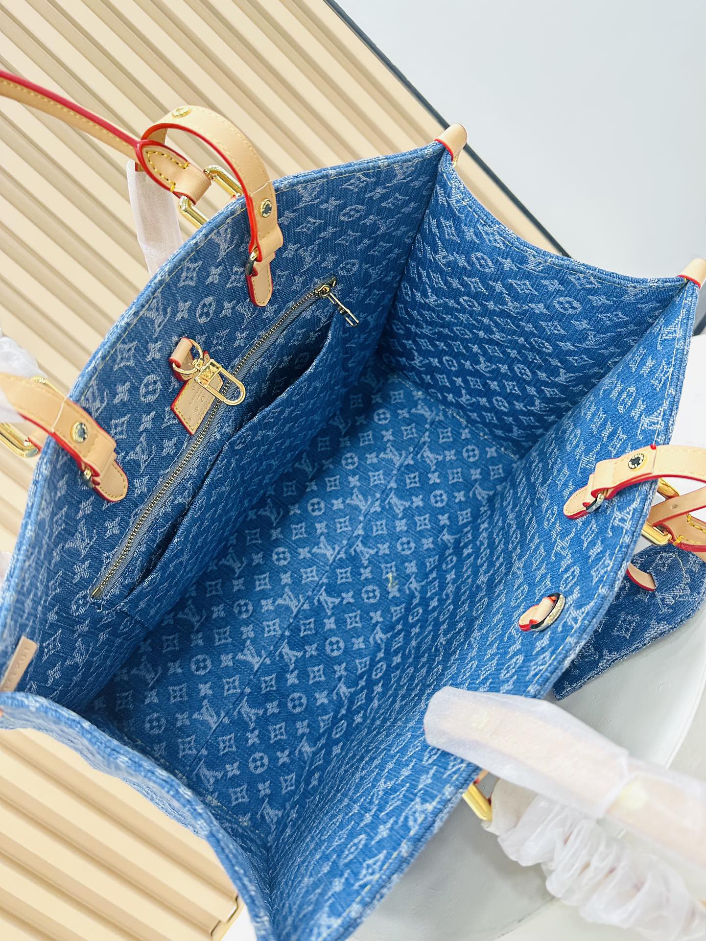 Designer Monogram Jacquard Denim Onthego MM Blue - Bag - Gorchic - $132.99