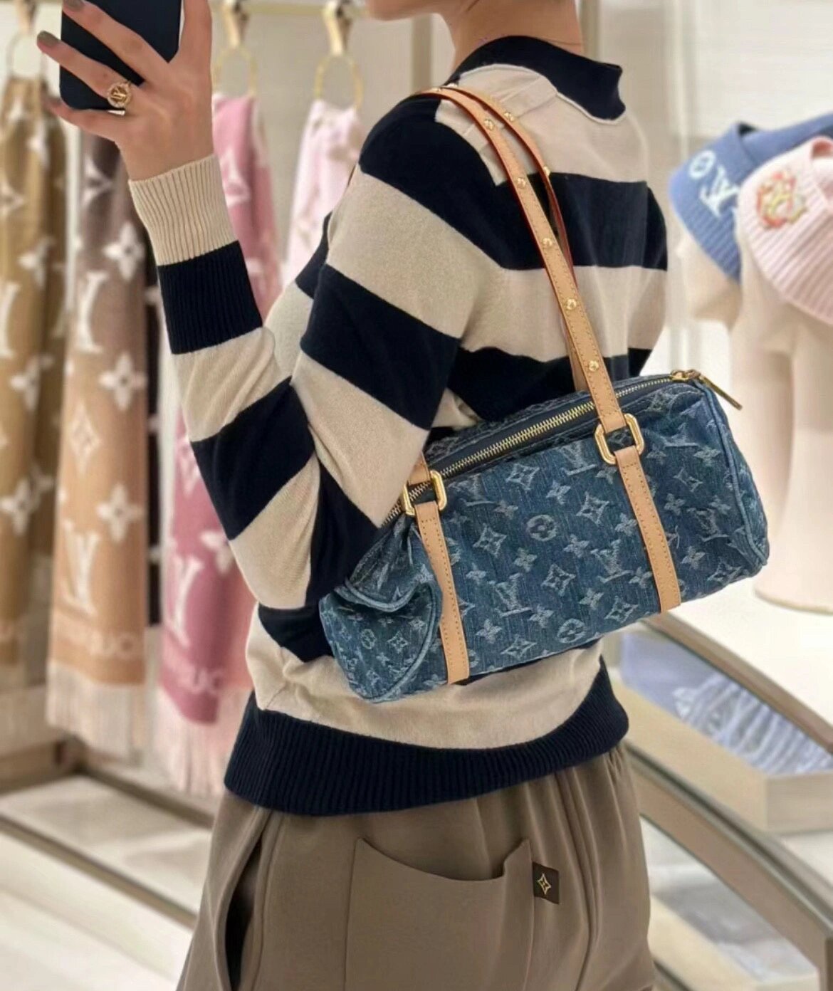 Designer Monogram Papillon Casual Style Unisex Denim Shoulder Bag - Gorchic - $134.99