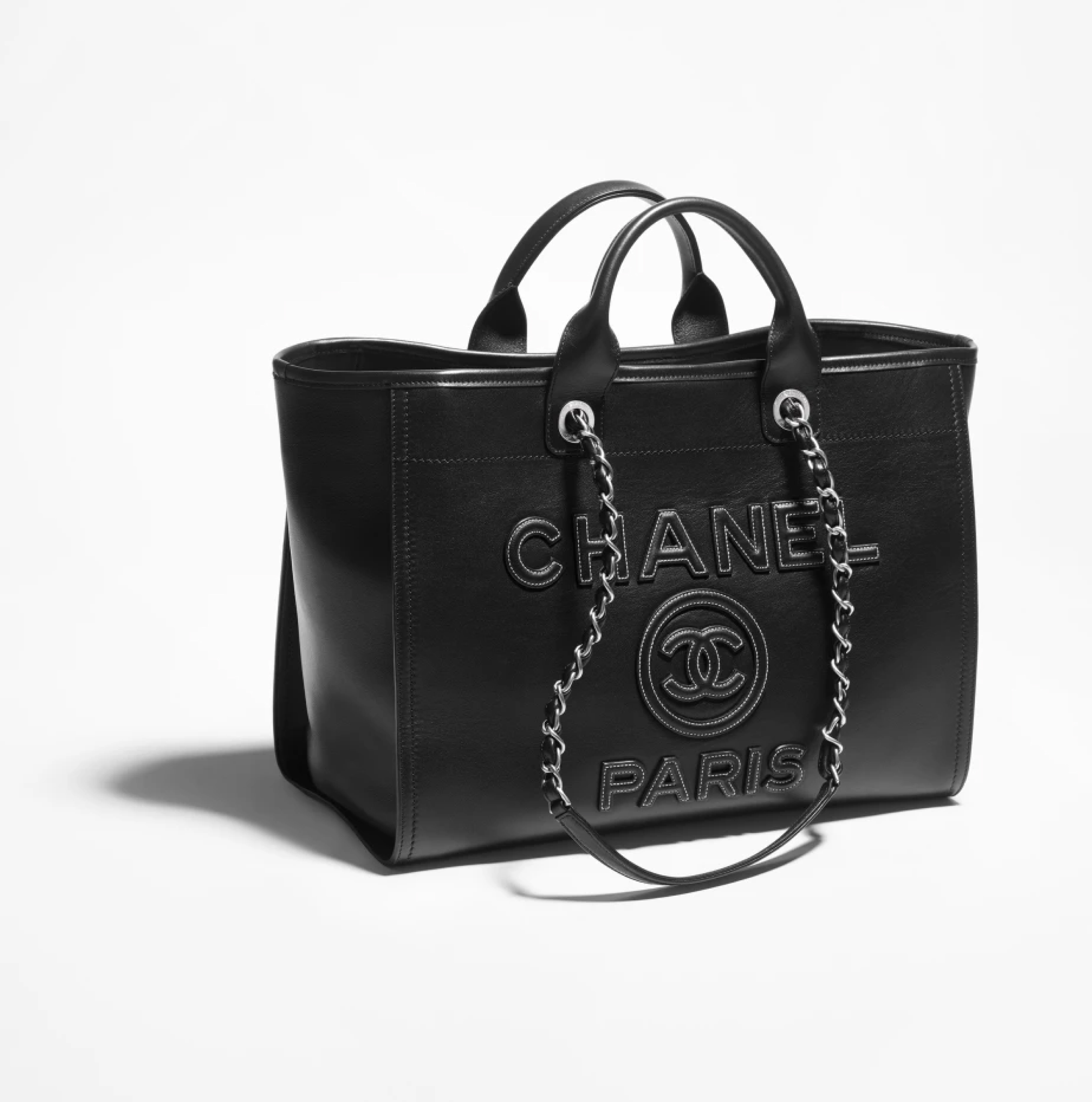 CC Inspired Shopping Tote Bag Mixed Fibres, Calfskin & Sier-Tone Metal-Black - Bag - Gorchic - $148.99