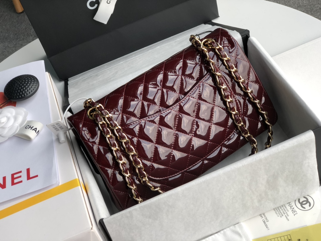 CC Inspired Patent Goatskin Quilted Medium CC Eyelet Flap Burgundy - Bag - Gorchic - $138.99