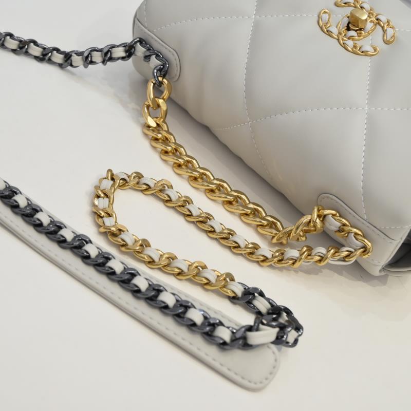 CC Inspired Calfskin Quilted CC Inspired 19 Flap White -Golden - Bag - Gorchic - $132.99