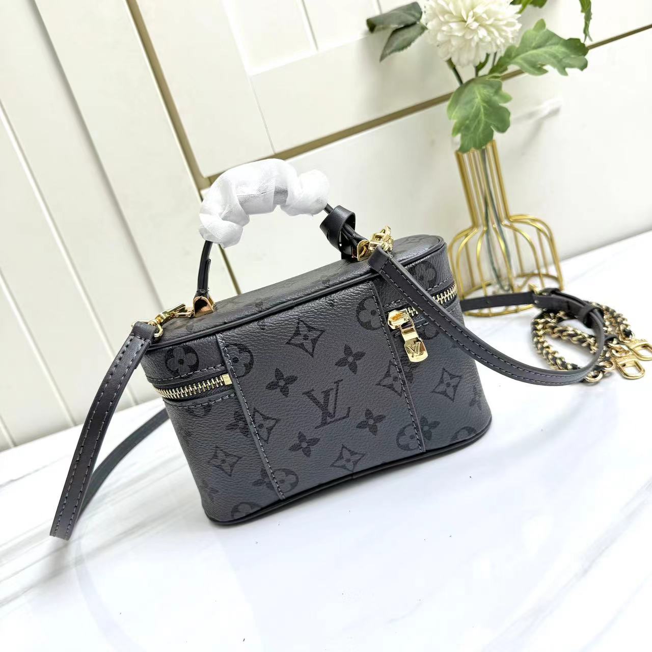 Designer Monogram  Vanity Chain Pouch-Black - Bag - Gorchic - $131.99