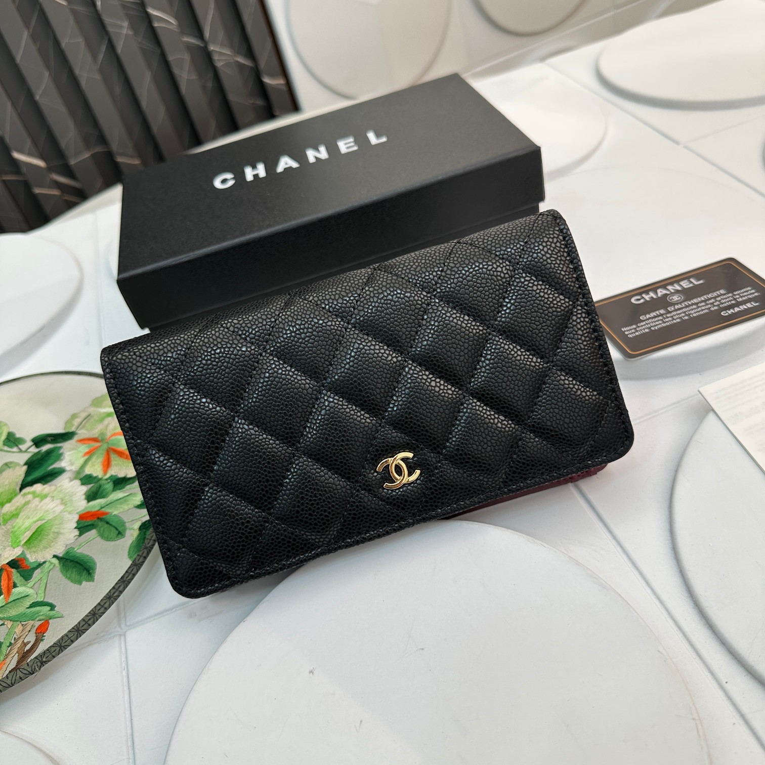 CC Inspired Wallet Quilted Caviar Gold-tone Black Wallet - Bag - Gorchic - $90.99