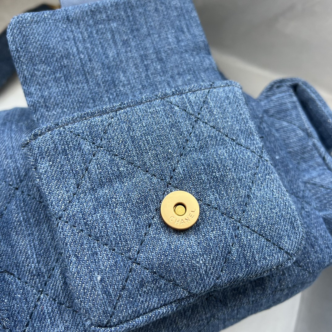 Double-G Hobo Washed Denim And Gold-Tone Metal  Blue Bag - Gorchic - $127.99