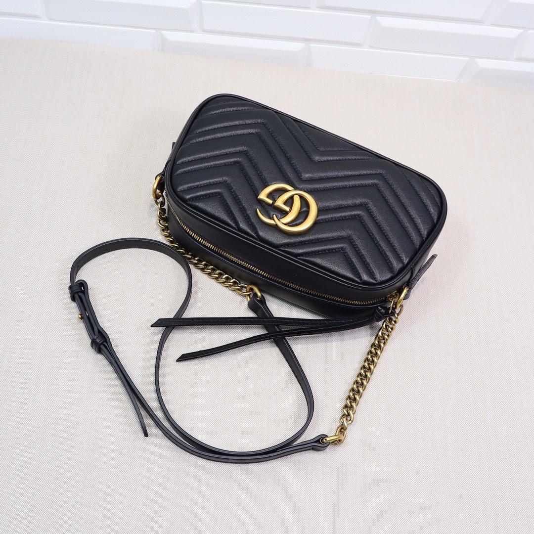 Double-G Calfskin Matelasse GG Marmont Chain Shoulder Bag Black - Bag - Gorchic - $117.99