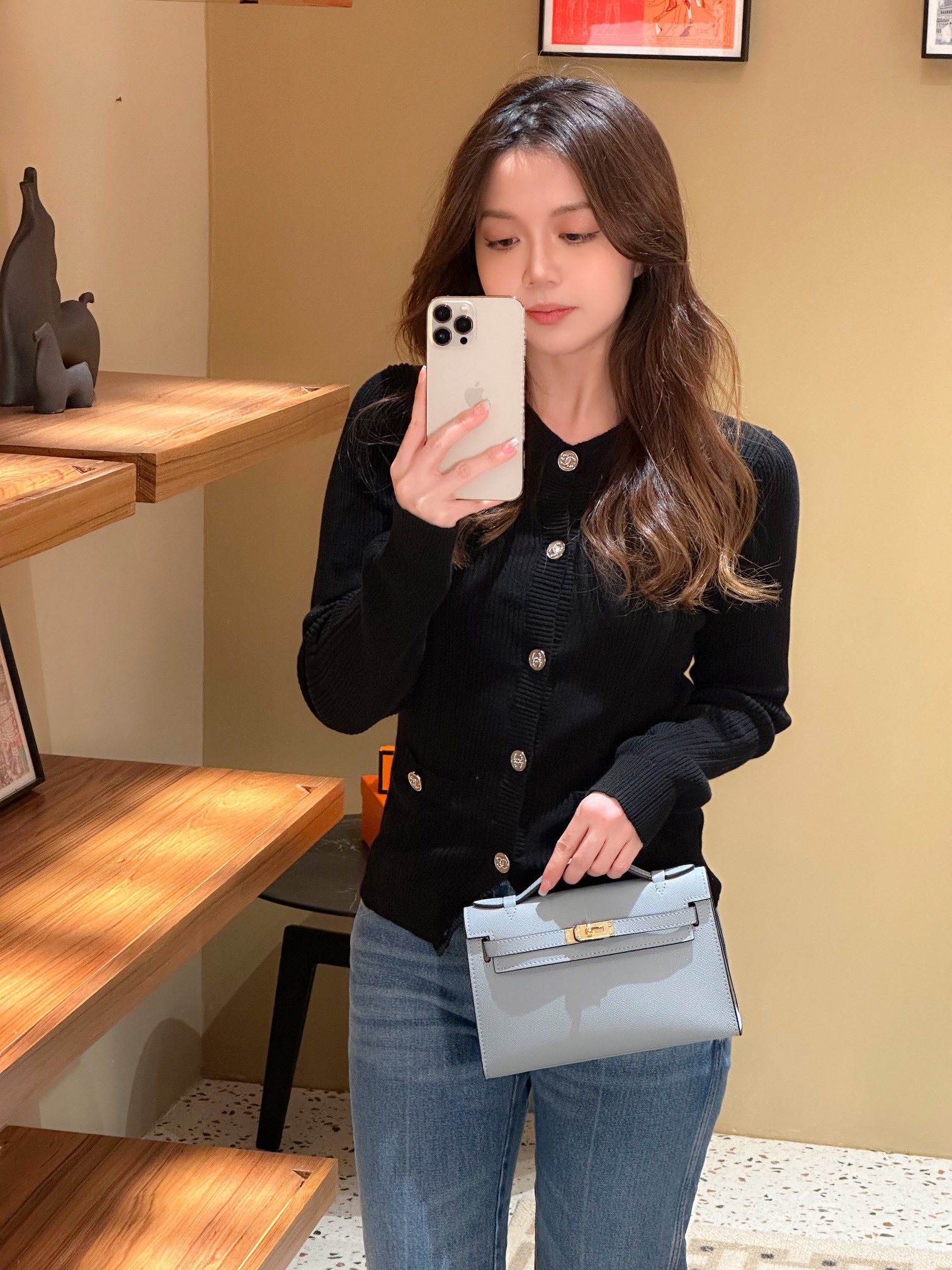 H-Inspired Kelly Mini 1st Kelly Pochette Generation Epsom Palm Leather-Flaxen Blue - Gorchic - $146.99