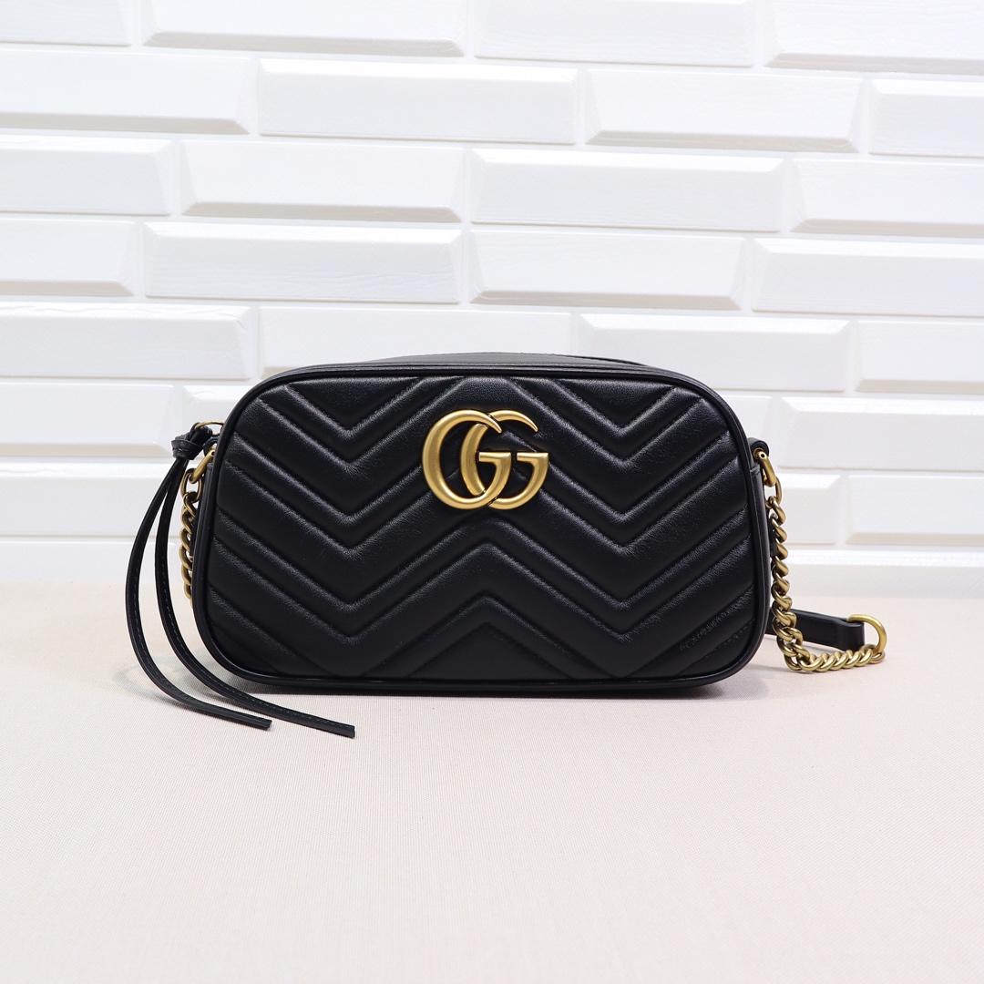 Double-G Calfskin Matelasse GG Marmont Chain Shoulder Bag Black - Bag - Gorchic - $117.99