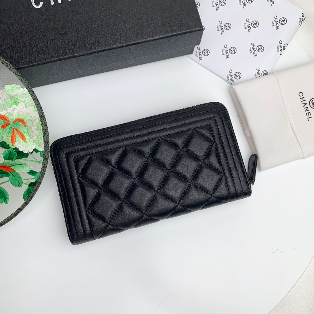 CC Inspired Zip Around Wallet Quilted Caviar Long-Plain Gold Wallet - Gorchic - $52.99