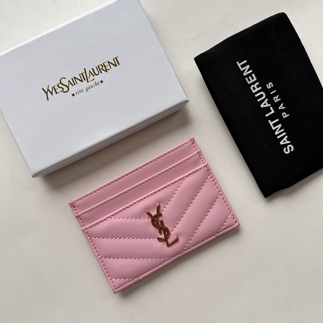 Lady Designer CASSANDRE MATELASSÉ card case in lambskin -Pink Wallet - Gorchic - $35.99