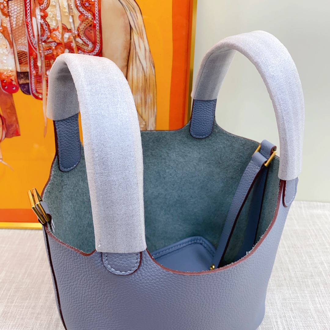 H-Inspired Clemence Picotin Lock Bag Golden Hardware -Haze Blue Bag - Gorchic - $146.99