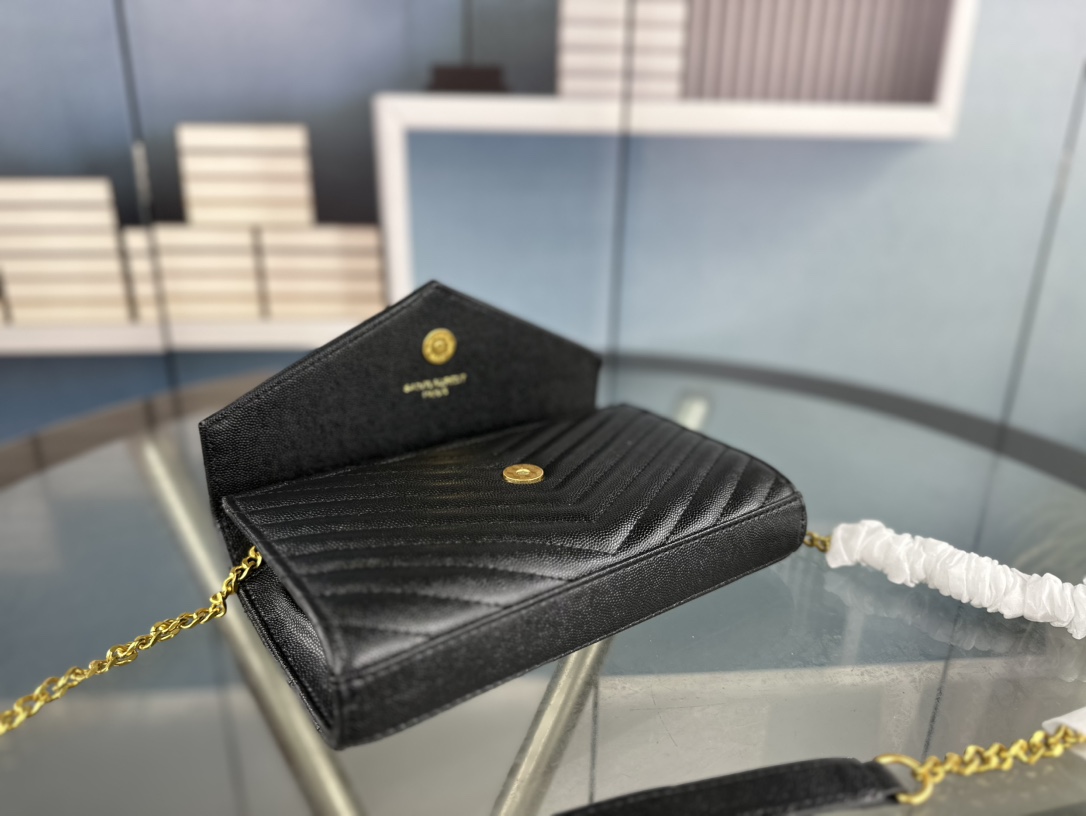 Lady Designer Fashion Cassandre Envelope- Black - Gold Metal - Gorchic - $119.99