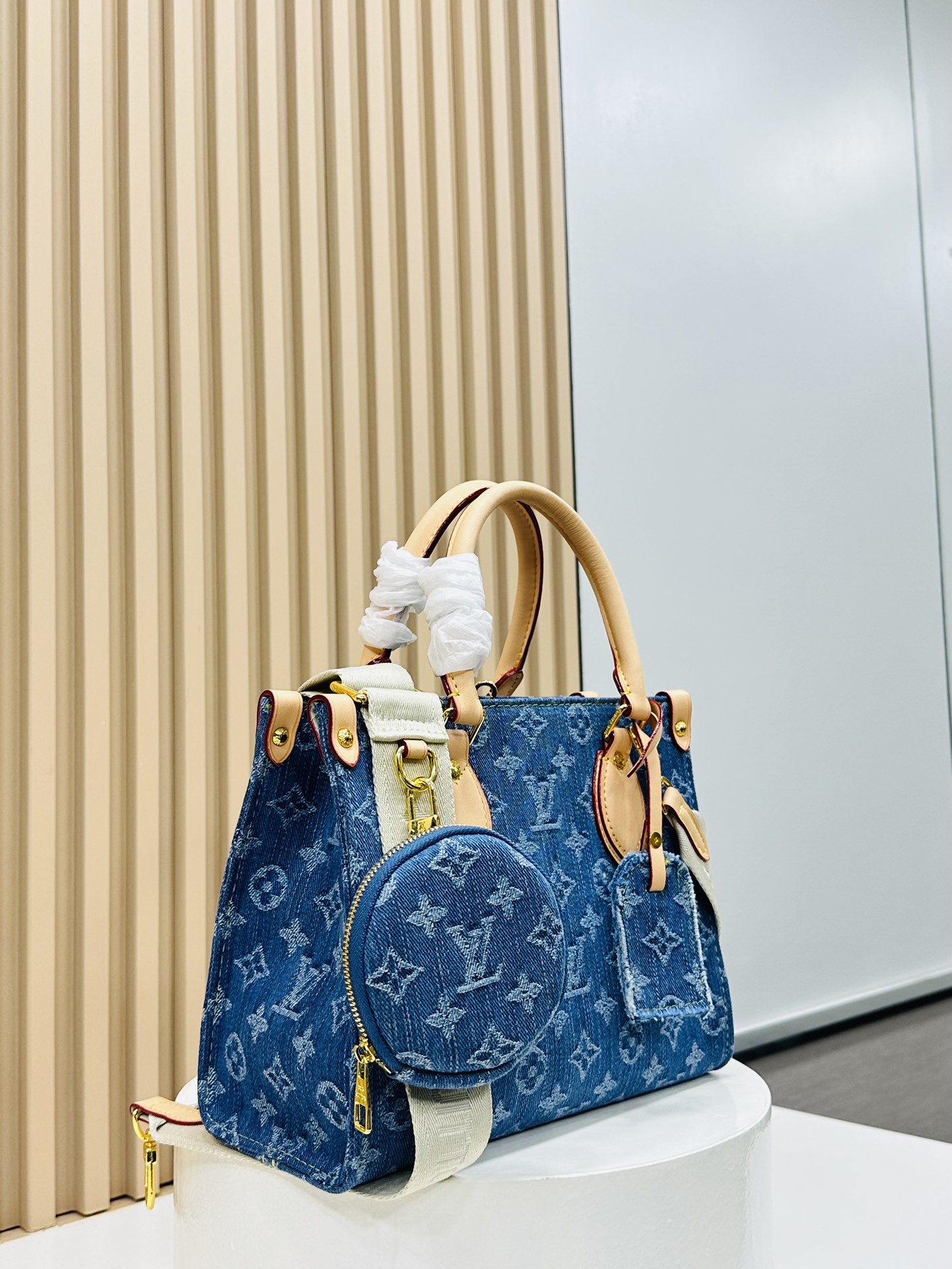 Designer Monogram Jacquard Denim Onthego Blue Bag - Gorchic - $114.99