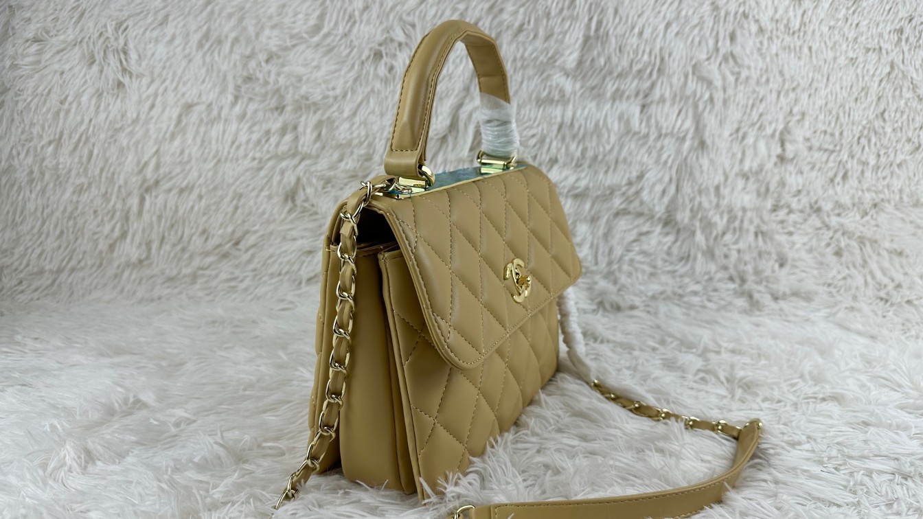 CC Inspired Top Handle Flap Bag Lambskin - khaki - Gorchic - $140.99