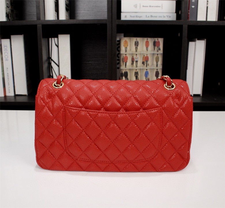 CC Inspired Classic Double Flap Bag Red Caviar Golden Hardware - Bag - Gorchic - $122.99