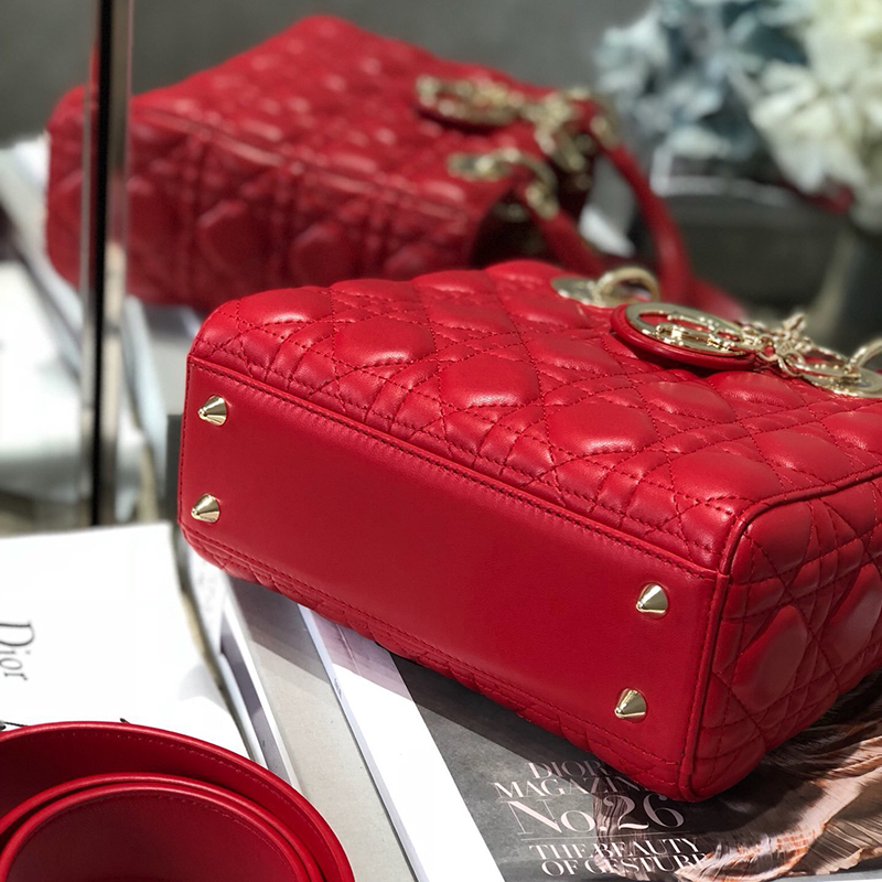 D Inspired Small Lady D Inspired Bag Red Cannage Calfskin Golden Hardware - Bag - Gorchic - $144.99