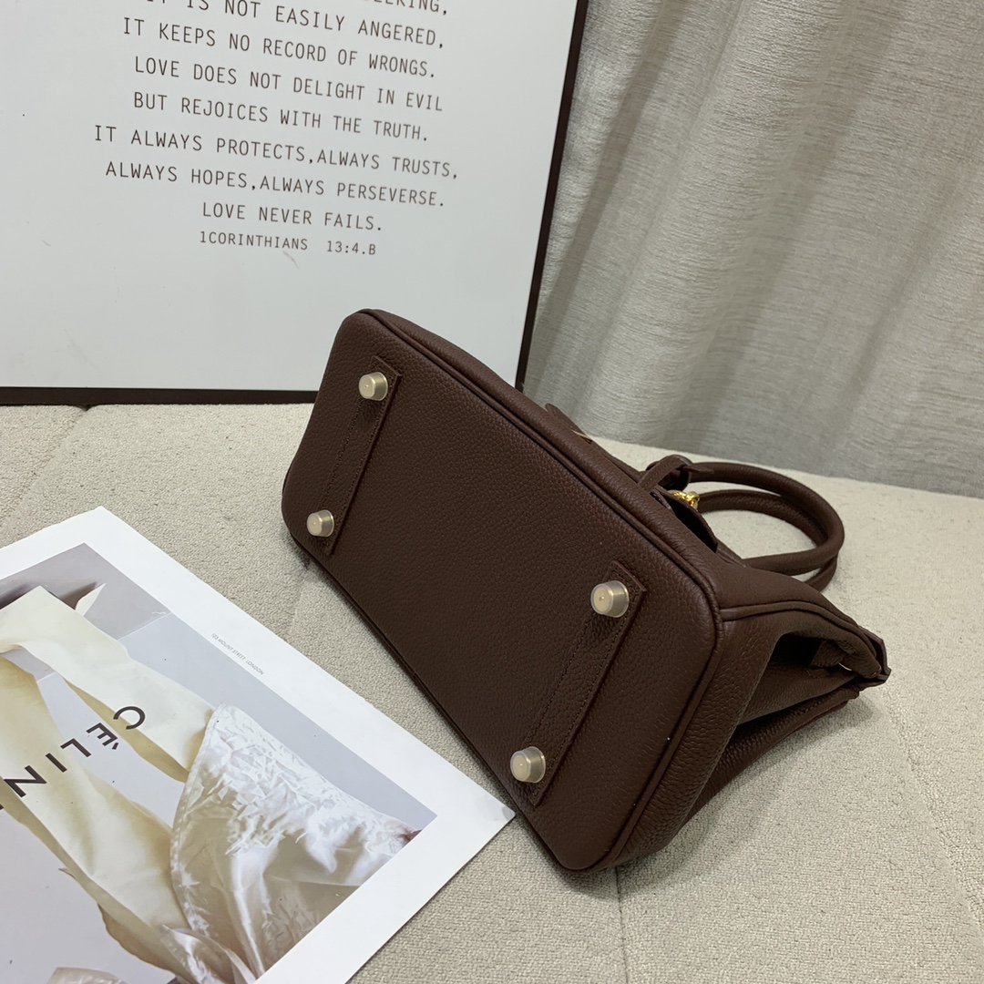 H-Inspired Birkin Togo Retourne Bag Golden-Dark Brown Bag - Gorchic - $185.99