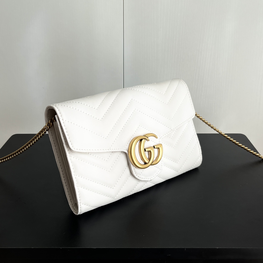 Double-G Marmont Chain Wallet - White Gold Wallet - Gorchic - $123.99