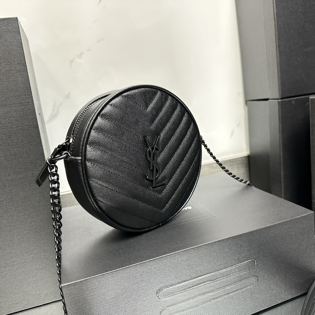 Lady Designer Grain De Poudre Matelasse Chevron Quilted Round Vinyle Camera Bag Deep Marine-biack hardware - Bag - Gorchic - $131.99