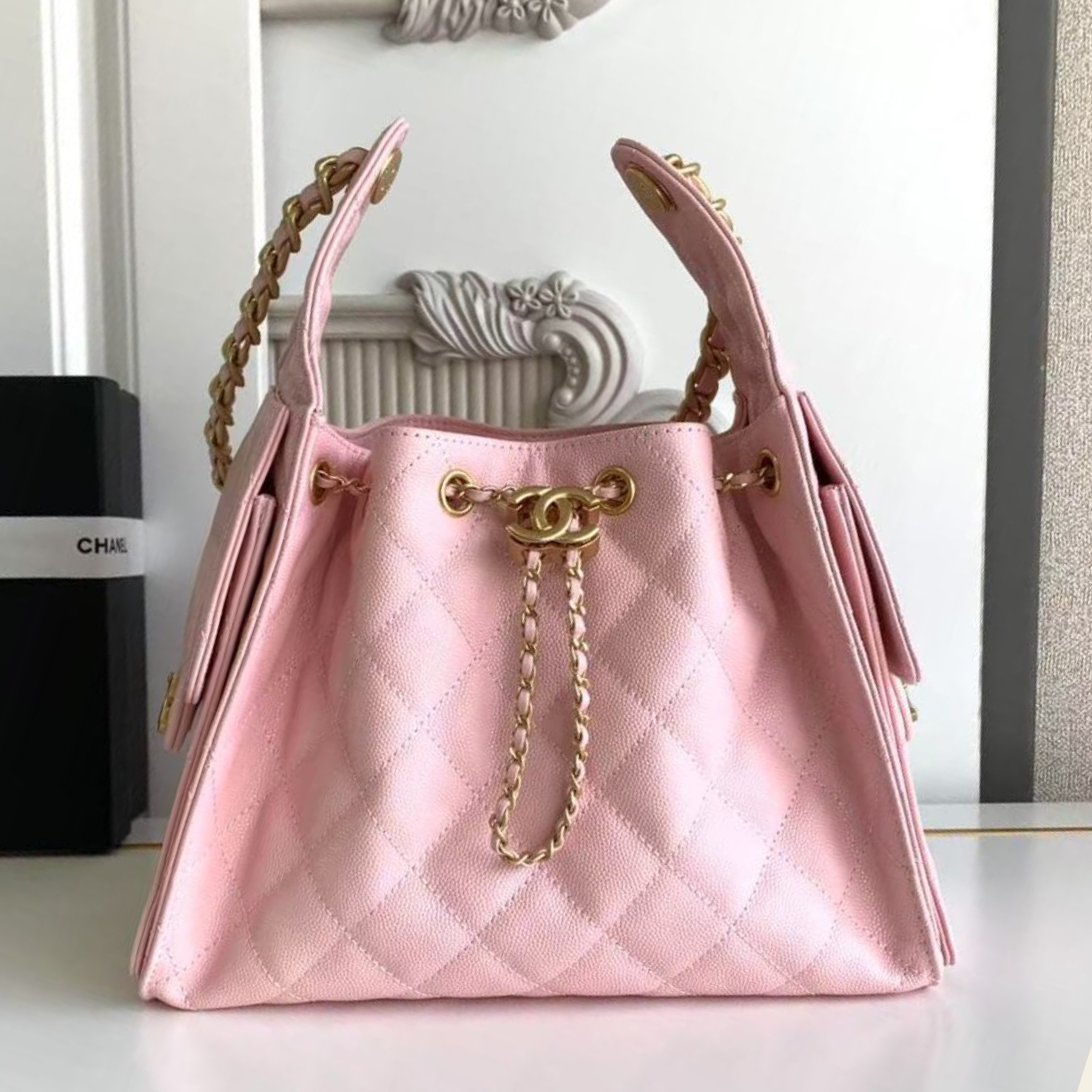 CC Inspired 25 Small Handbag Grained Calfskin & Gold-Tone Metal Pink -Bag - Gorchic - $152.99