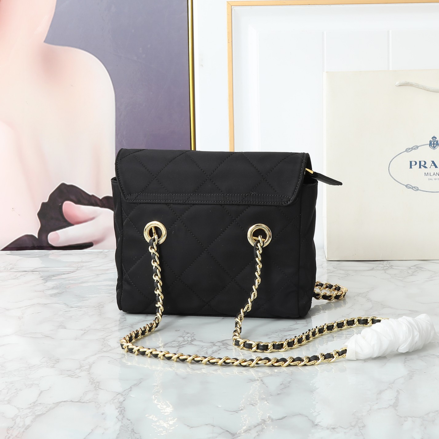 Saffiano texture Tessuto Impuntu Quilted Flap Shoulder Black Bag - Gorchic - $132.99