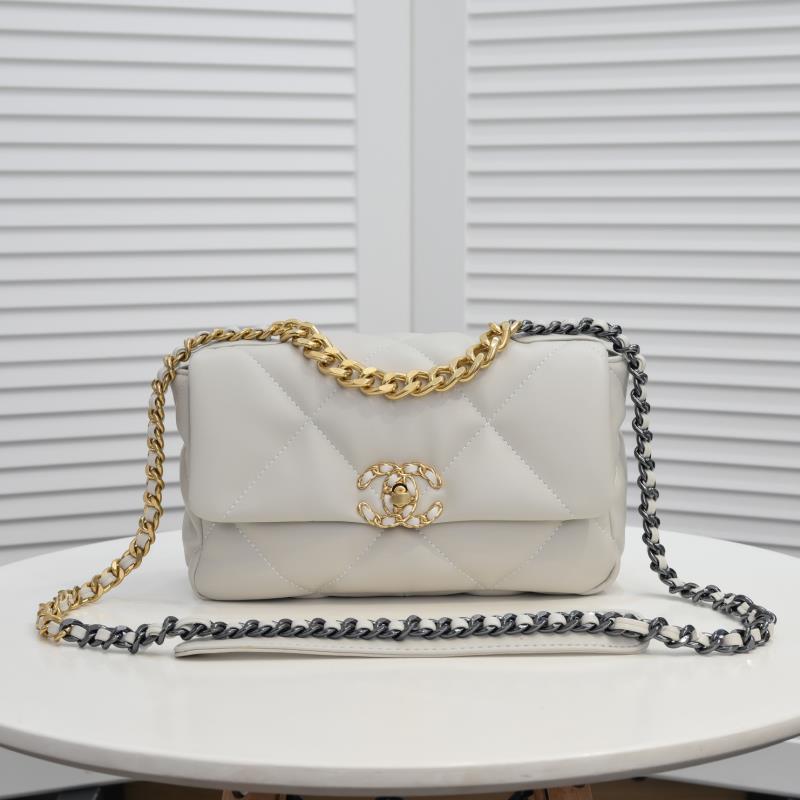 CC Inspired Calfskin Quilted CC Inspired 19 Flap White -Golden - Bag - Gorchic - $132.99