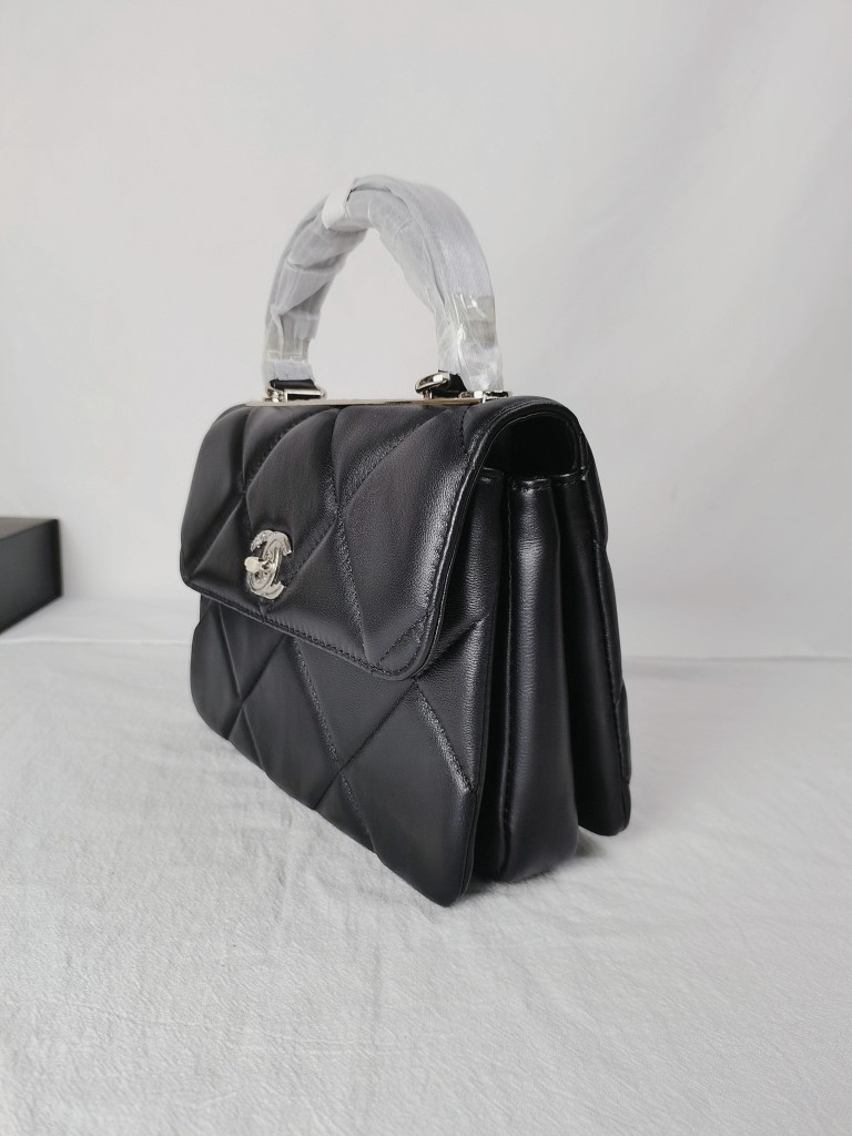CC Inspired Top Handle Flap Bag Lambskin - Black - Gorchic - $140.99