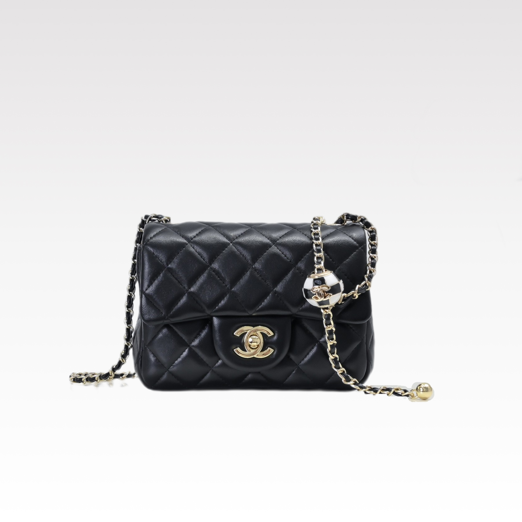 CC Inspired Classic Flag Bag CC Pearl Crush Mini Square Flap Bag Black Calfskin Antique Gold Hardware - Bag - Gorchic - $127.99