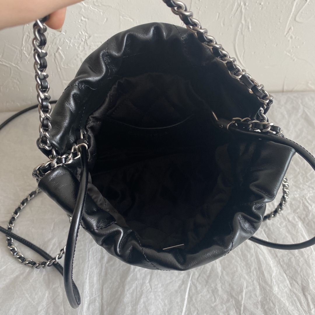 CC Inspired 22 MINI HANDBAG Shiny Calfskin & Sier-Tone Metal Black - Bag - Gorchic - $161.99