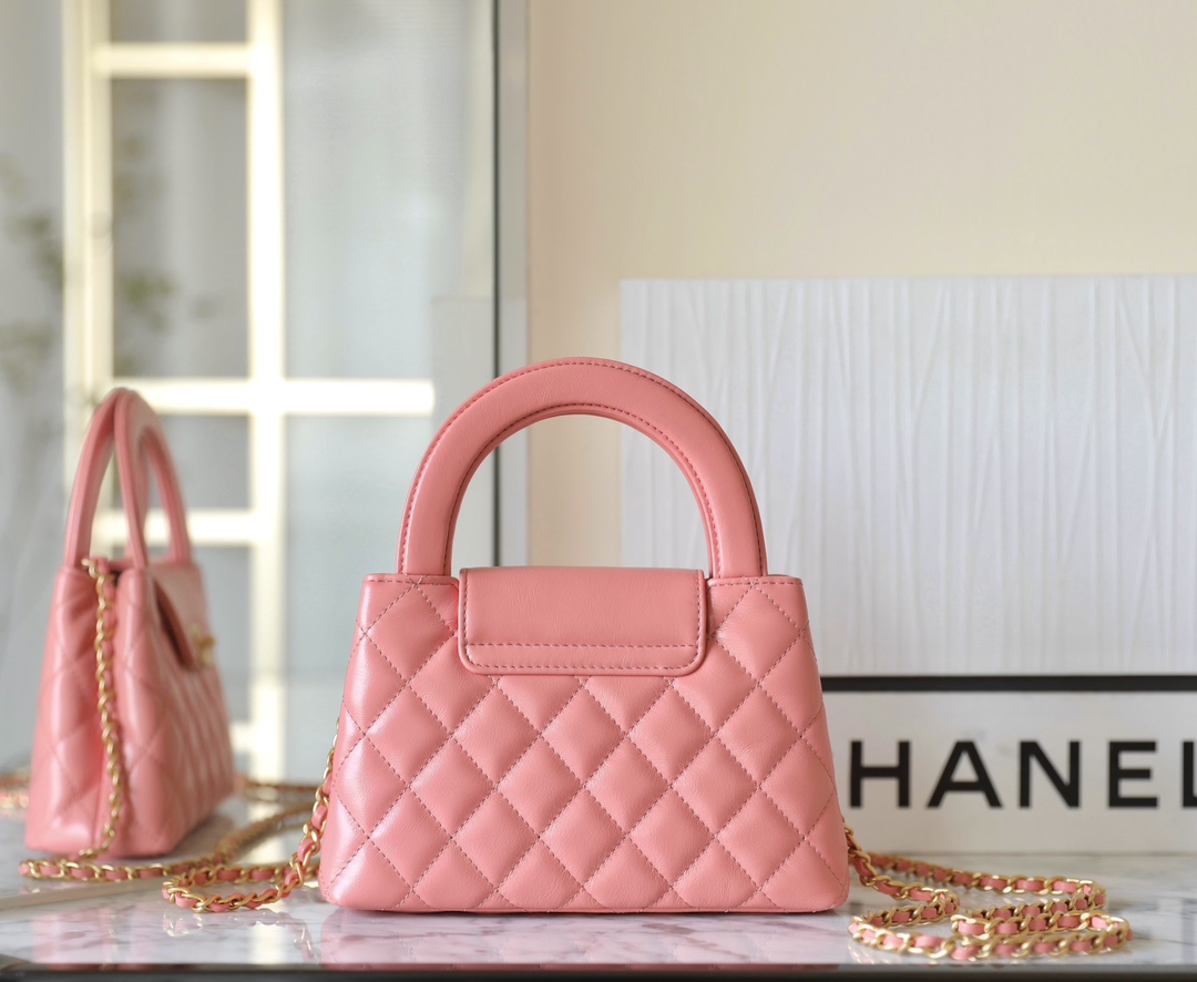 CC Inspired Shiny Aged Calfskin Quilted Nano Kelly Shopper Pink - Bag - Gorchic - $138.99