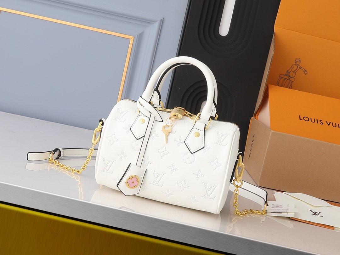 Nano Speedy Bandoulière 20 Monogram Embossed Calfskin-White - Bag - Gorchic - $123.99