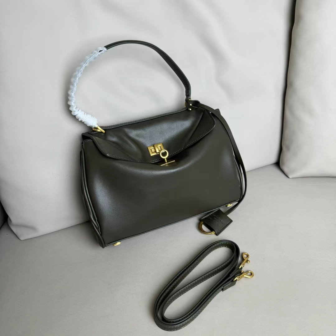 Hourglass iconic Rodeo leather shoulder bag in green and aged-golden hardware Multiple Size - Bag - Gorchic - $169.99