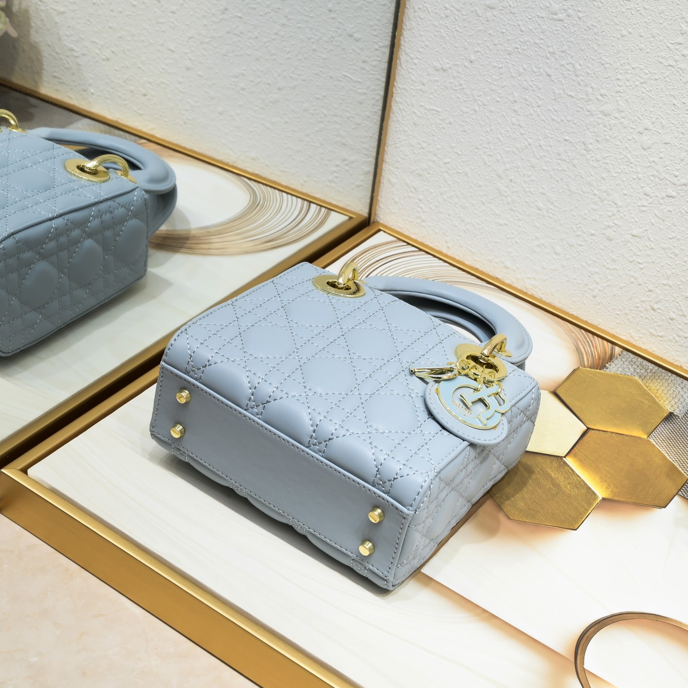 D Inspired Mini Lady D Inspired Bag Light Blue Cannage Calfskin - Bag - Gorchic - $138.99