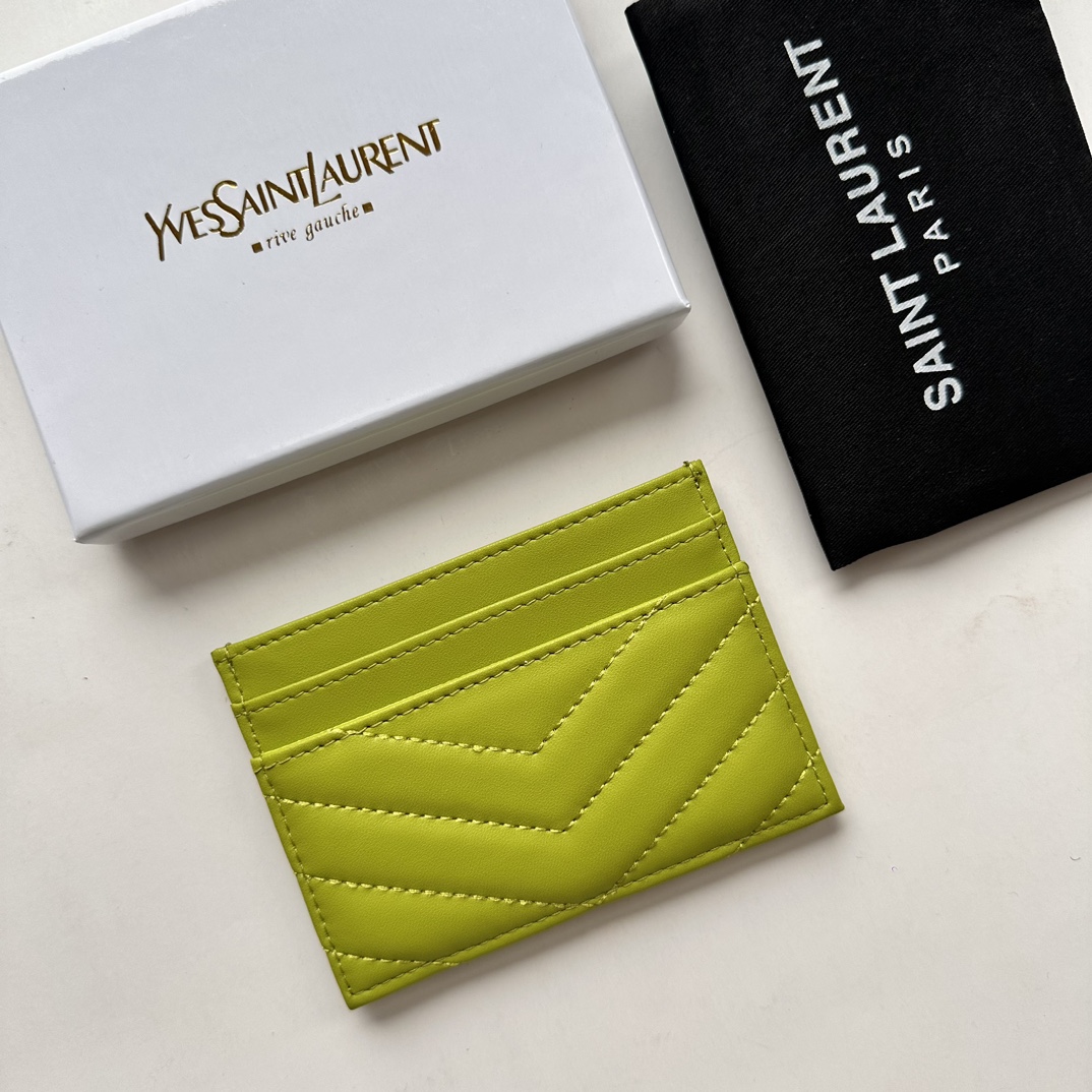 Lady Designer CASSANDRE MATELASSÉ card case in lambskin -Green Wallet - Gorchic - $35.99