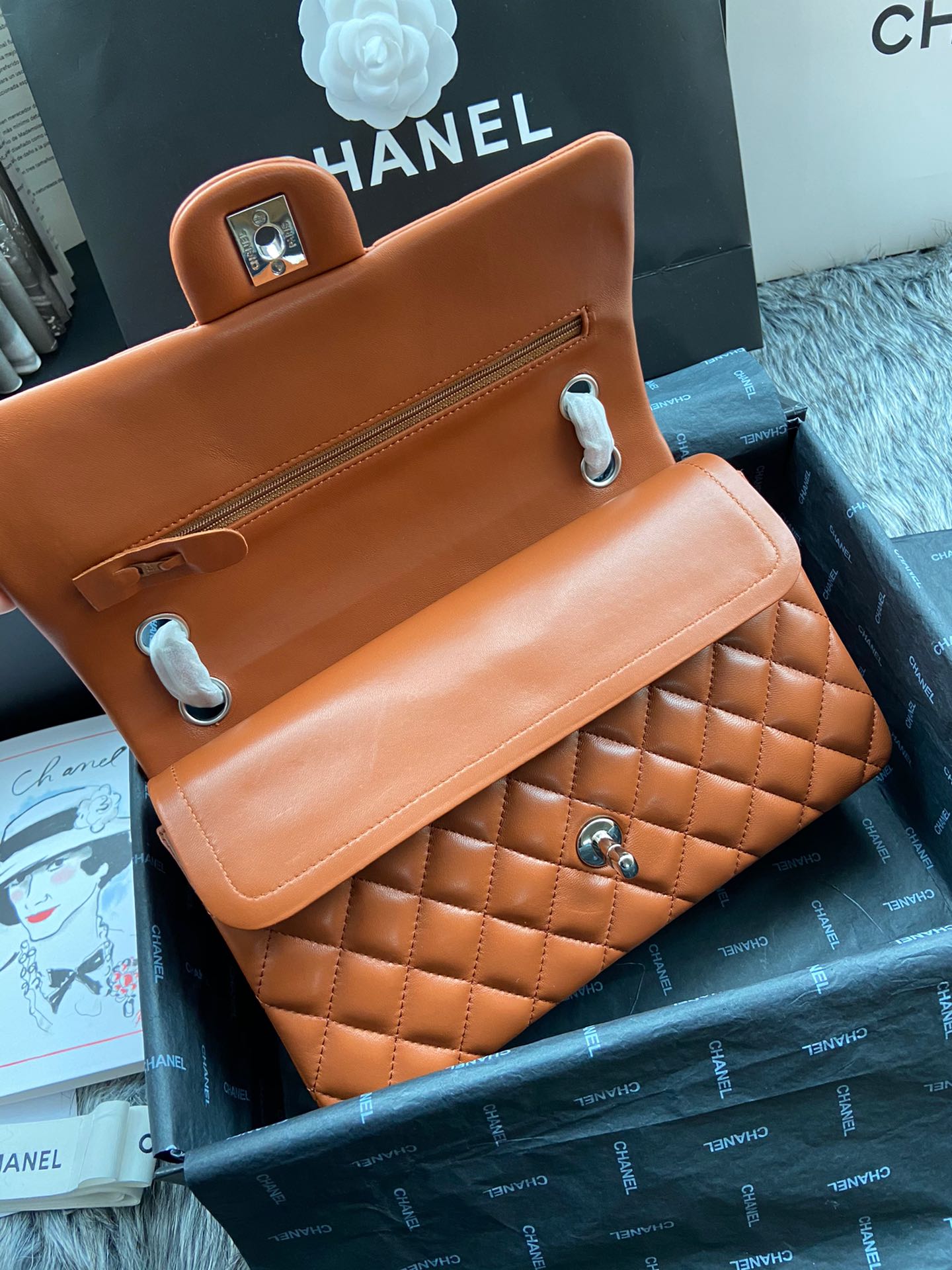 CC Inspired Classic Double Flap Bag Dark Caramel Sier Hardware - Bag - Gorchic - $122.99