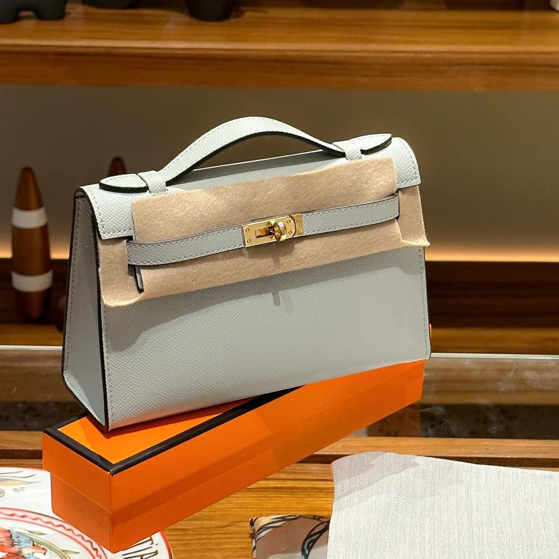 H-Inspired Kelly Mini 1st Kelly Pochette Generation Epsom Palm Leather-Light Blue - Gorchic - $143.99