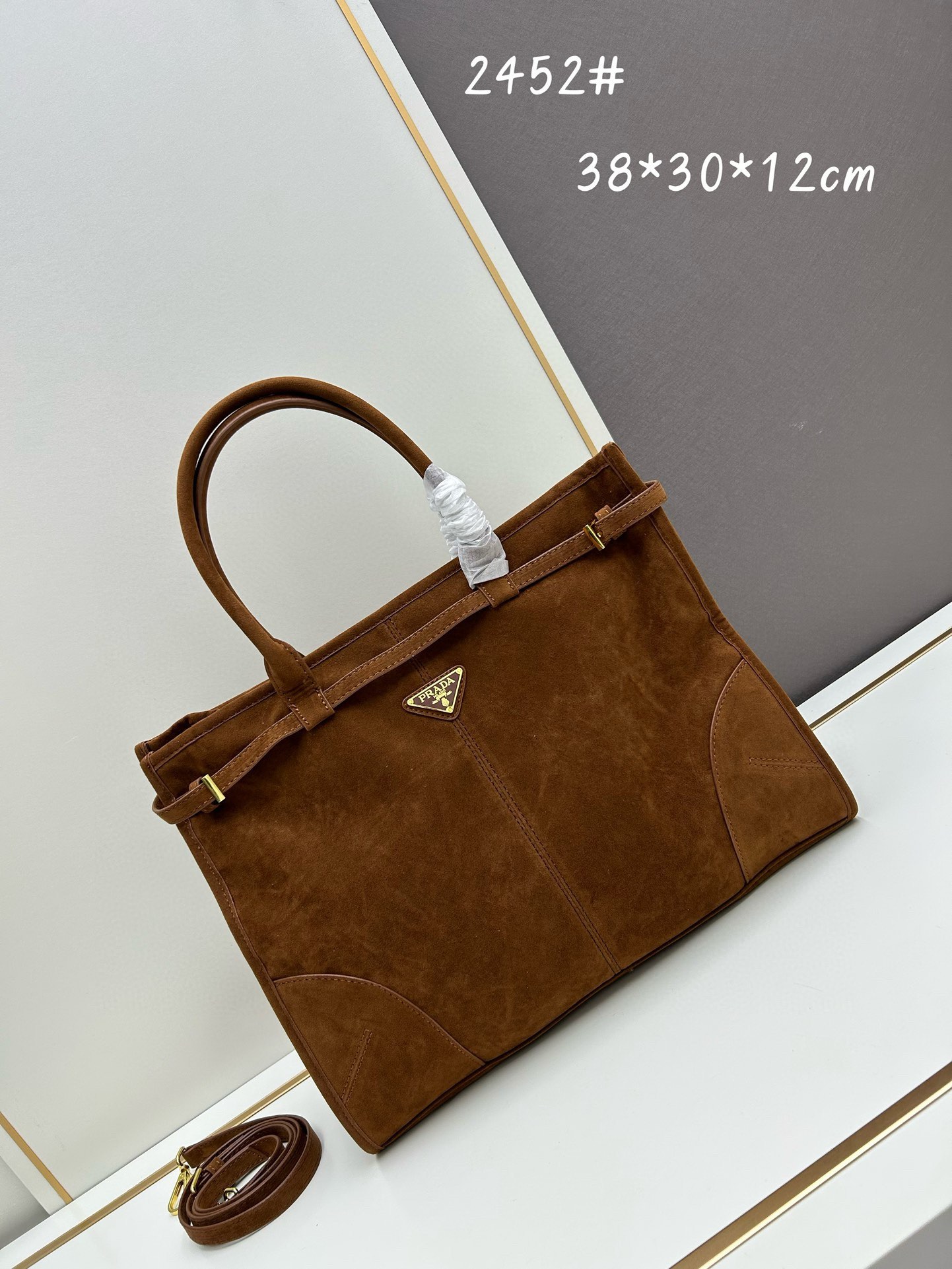 Saffiano texture Large Suede Brown handbag - Gorchic - $136.99